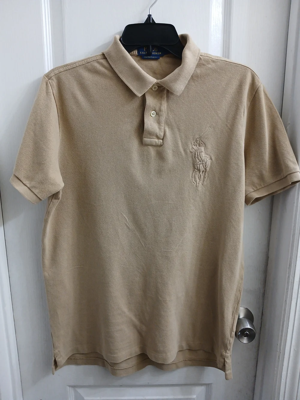 100% Cotton Polo Ralph Lauren Custom Slim Fit Big Pony Polo Shirt Tan/Beige-Sz M
